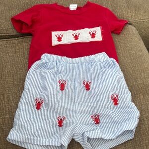 Red Lobster Tee and Striped Shorts Set